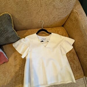 English Factory White V Ruffle Short Sleeve Blouse